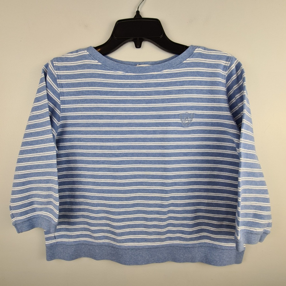 Preswick & Moore Women Blue White Striped Cotton Waffle Knit Sweatshirt S Preppy